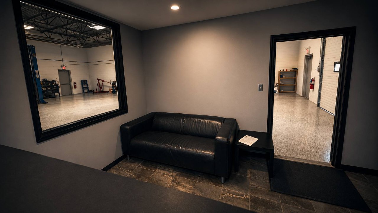 Customer waiting area overlooking the K-Auto service bays